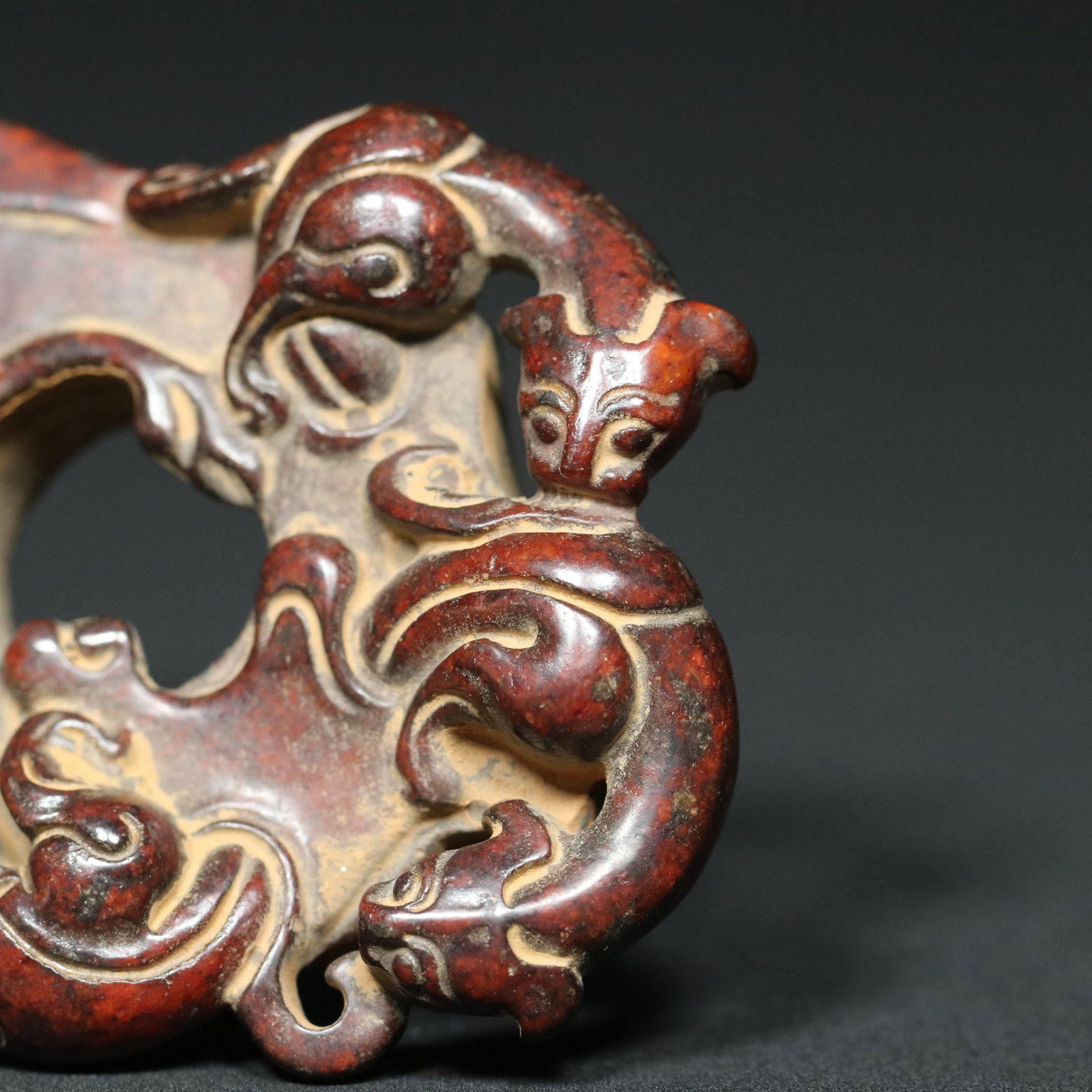 Old Hetian Jade Chi Dragon Axe Statue - 8