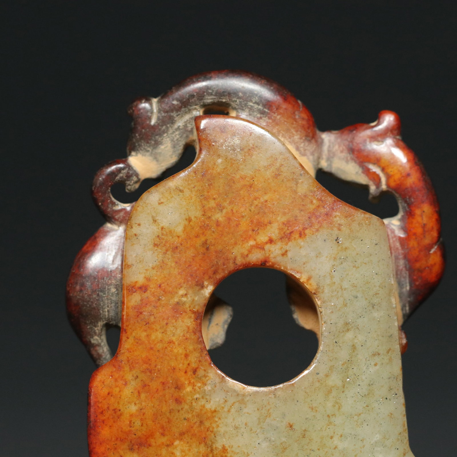 Old Hetian Jade Chi Dragon Axe Statue - 9