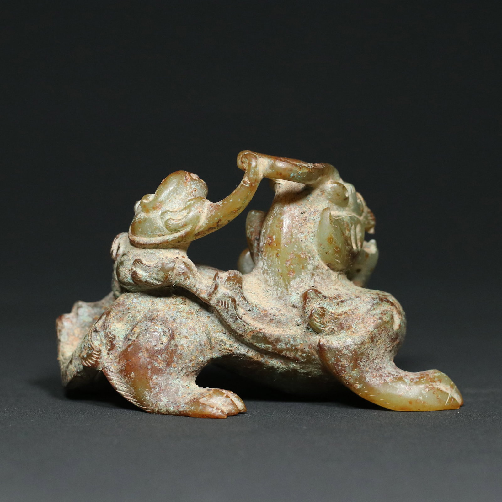 Old Hetian Jade Beast Statue - 2