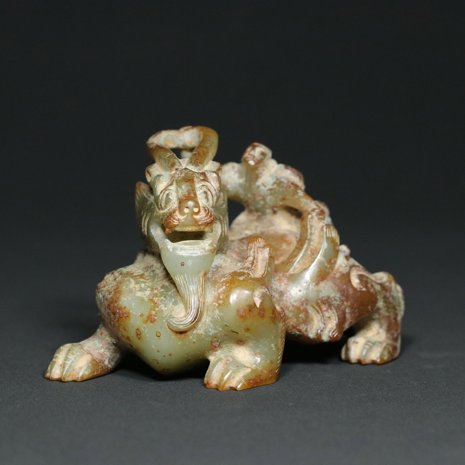 Old Hetian Jade Beast Statue - 4