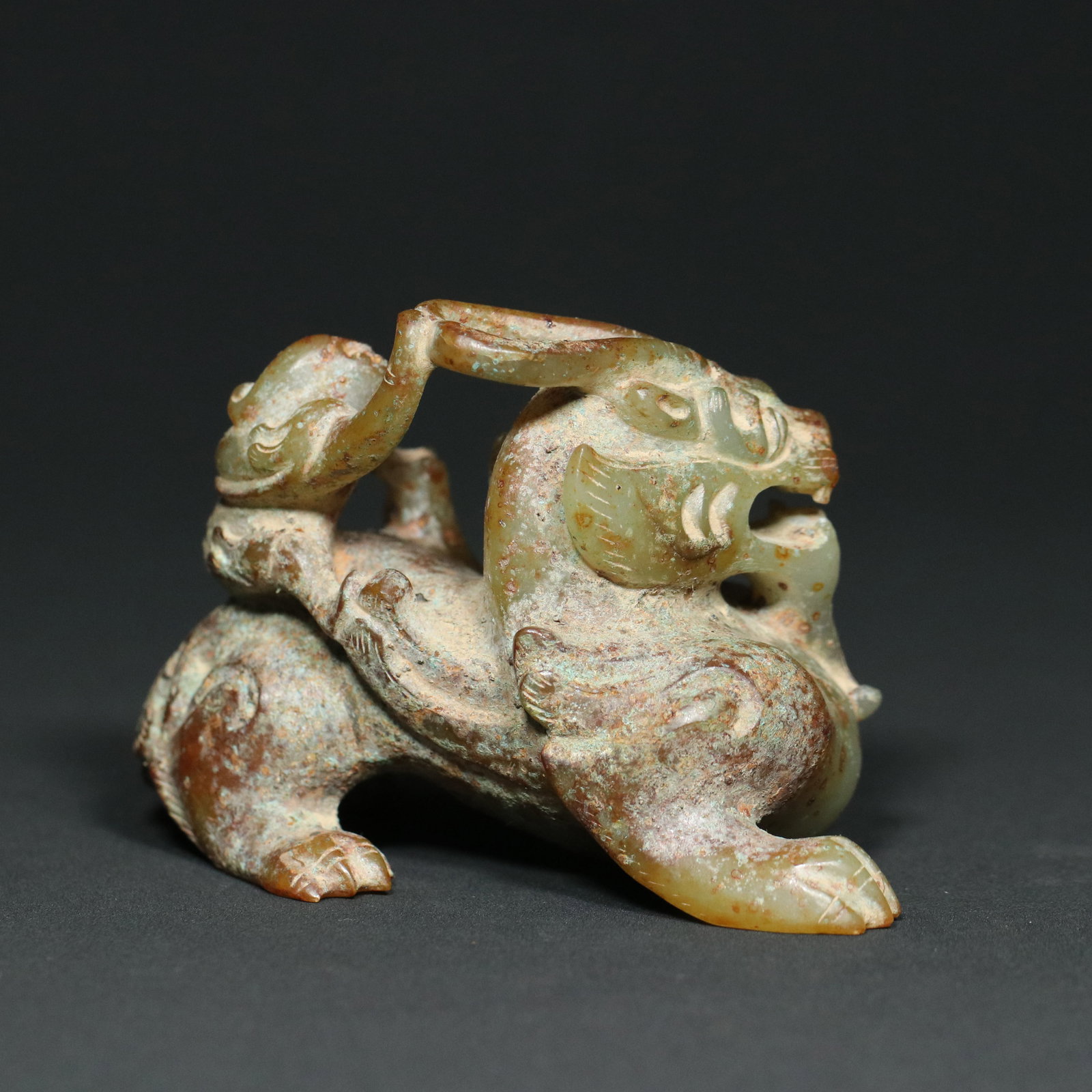 Old Hetian Jade Beast Statue - 5