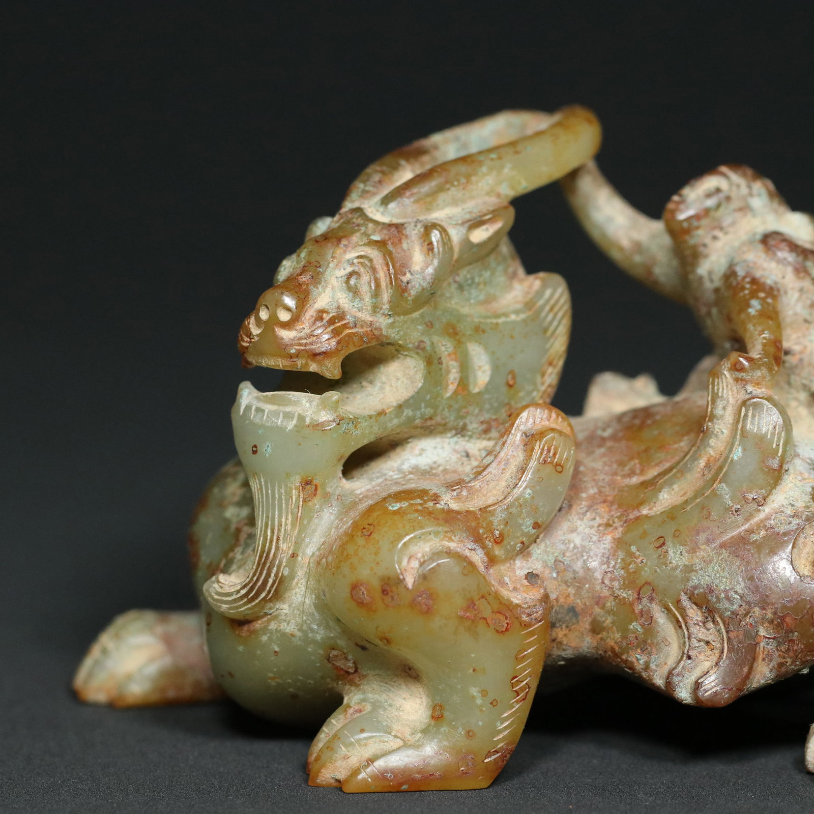 Old Hetian Jade Beast Statue - 7