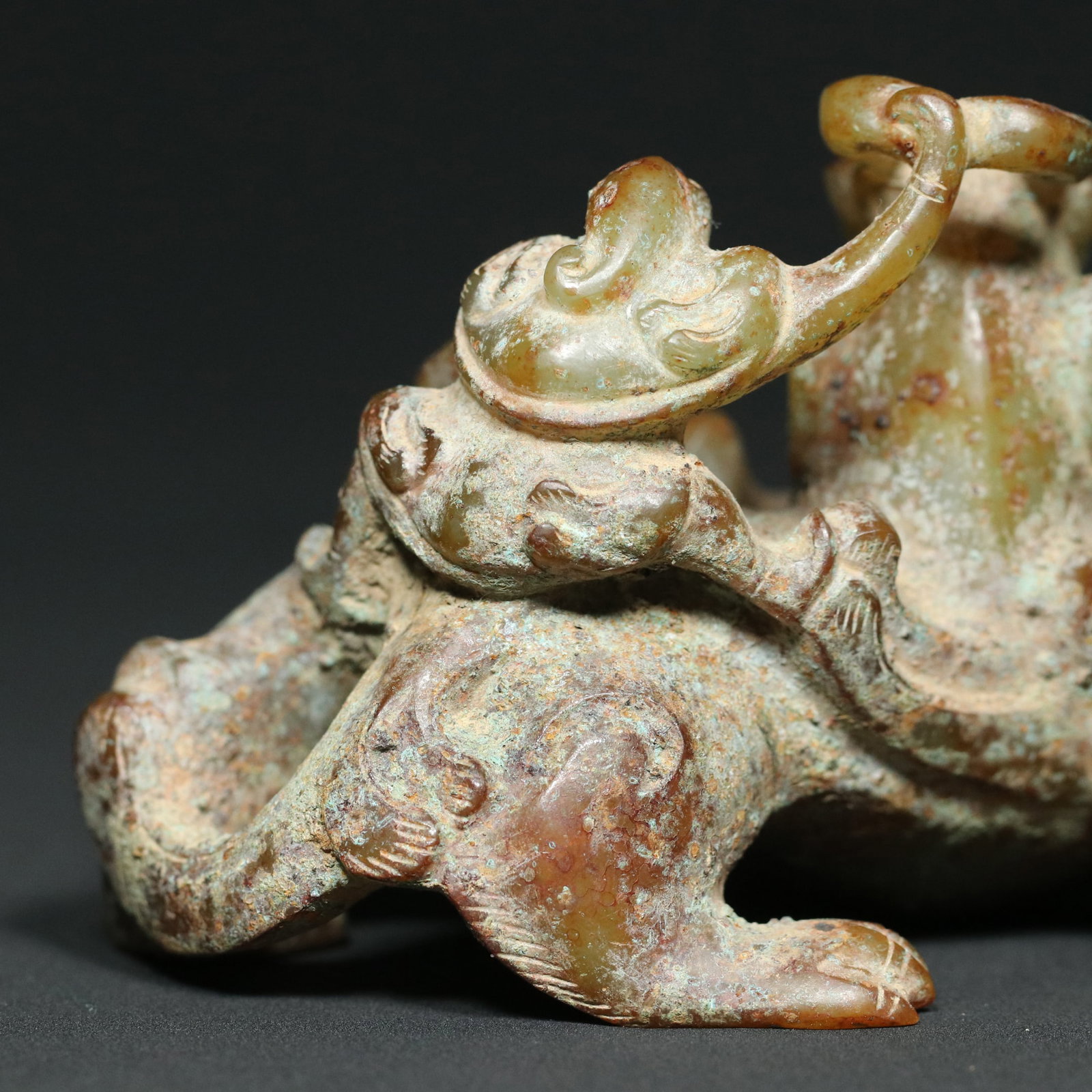 Old Hetian Jade Beast Statue - 9