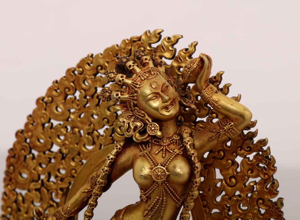 Old Gilt Gold Copper Statue - 6