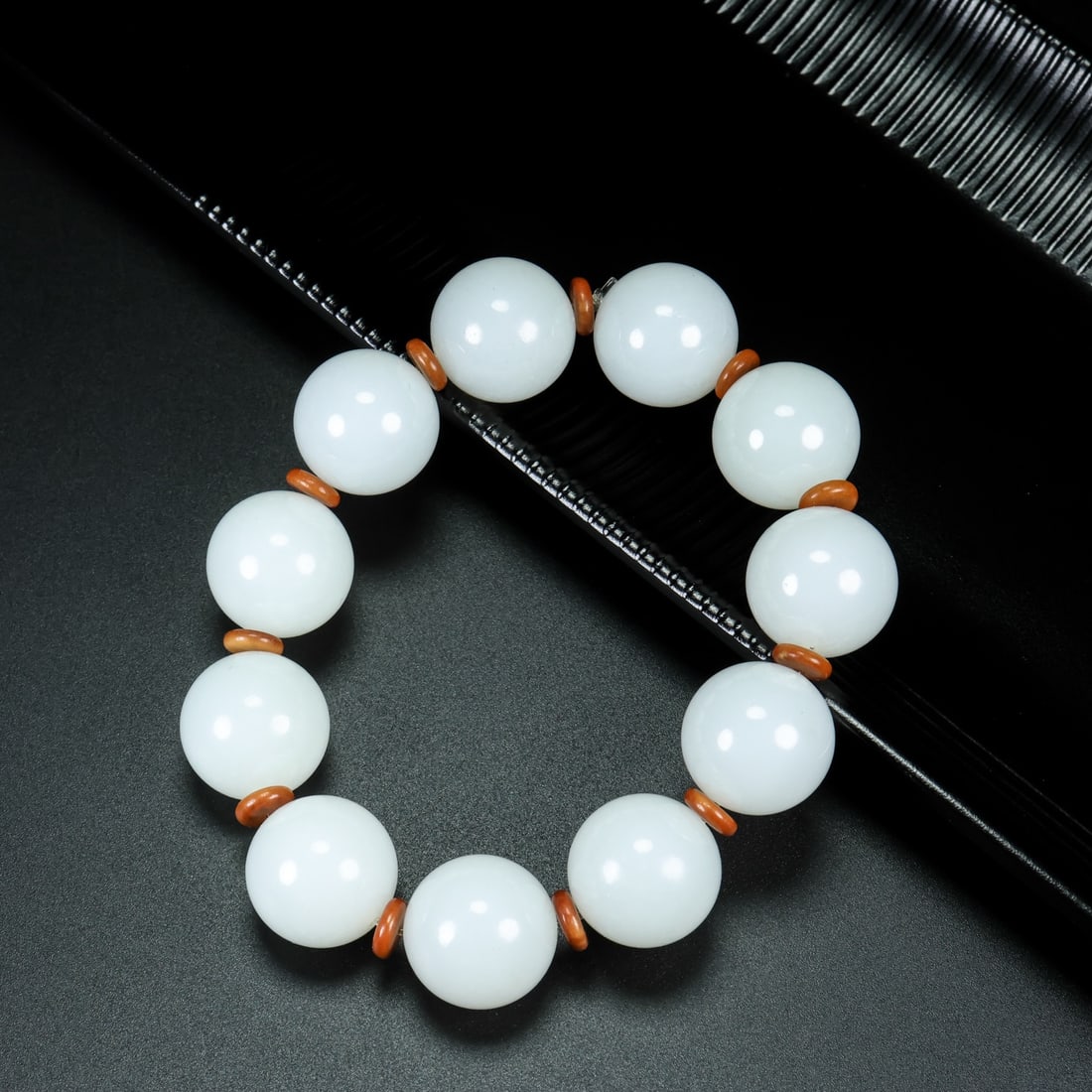 Hand Woven Natural White Hetian Jade Beads Bracelet - 8