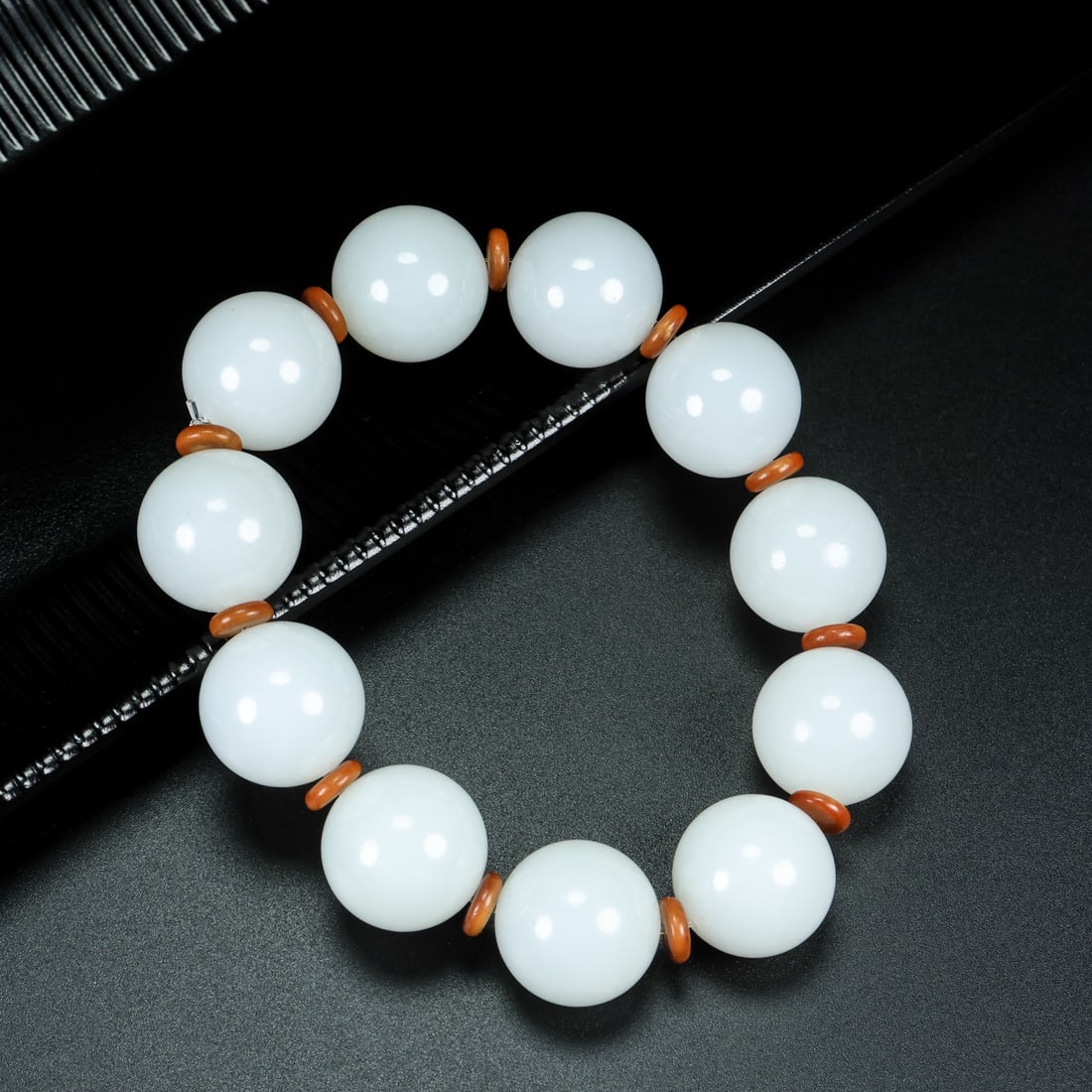 Hand Woven Natural White Hetian Jade Beads Bracelet - 9
