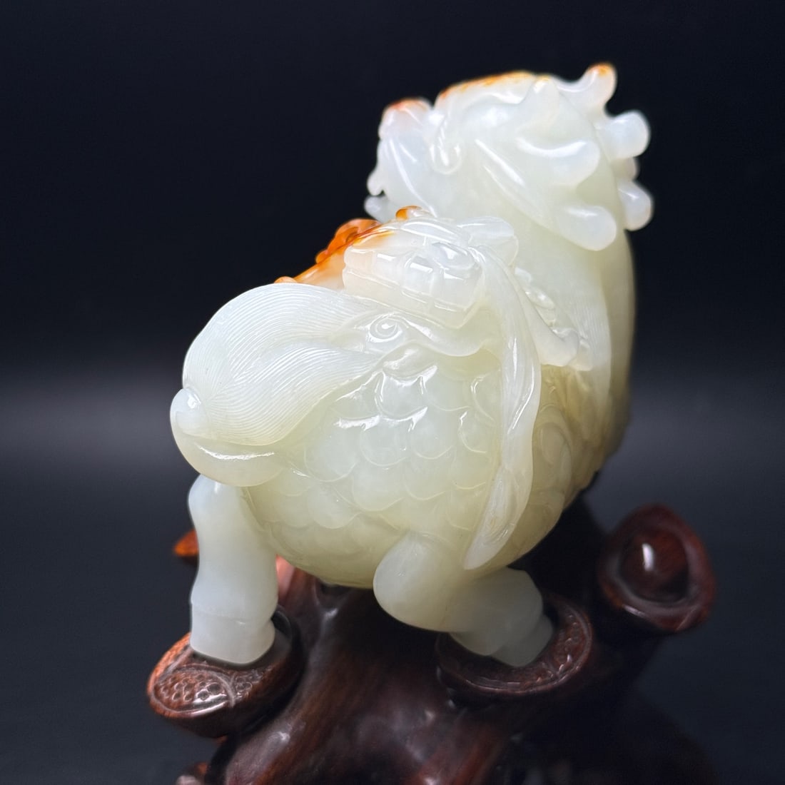 Natural Hetian Jade Hand-Carved Statue w Fortune Kylin - 4