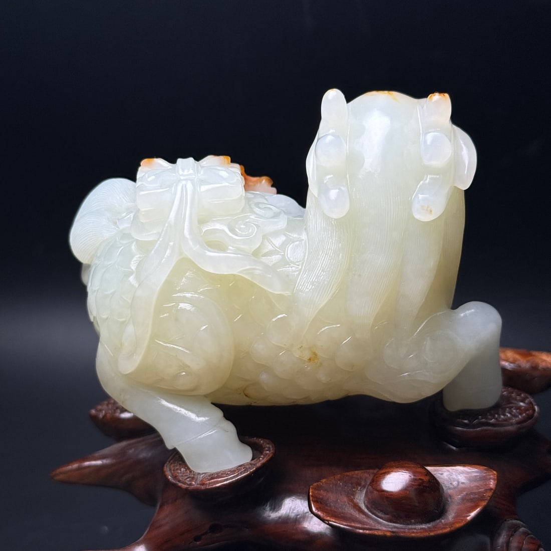 Natural Hetian Jade Hand-Carved Statue w Fortune Kylin - 5