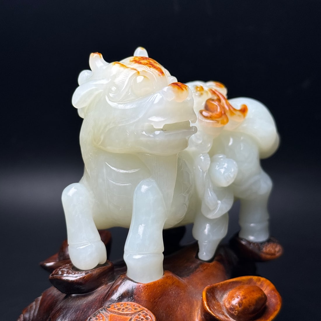 Natural Hetian Jade Hand-Carved Statue w Fortune Kylin - 6