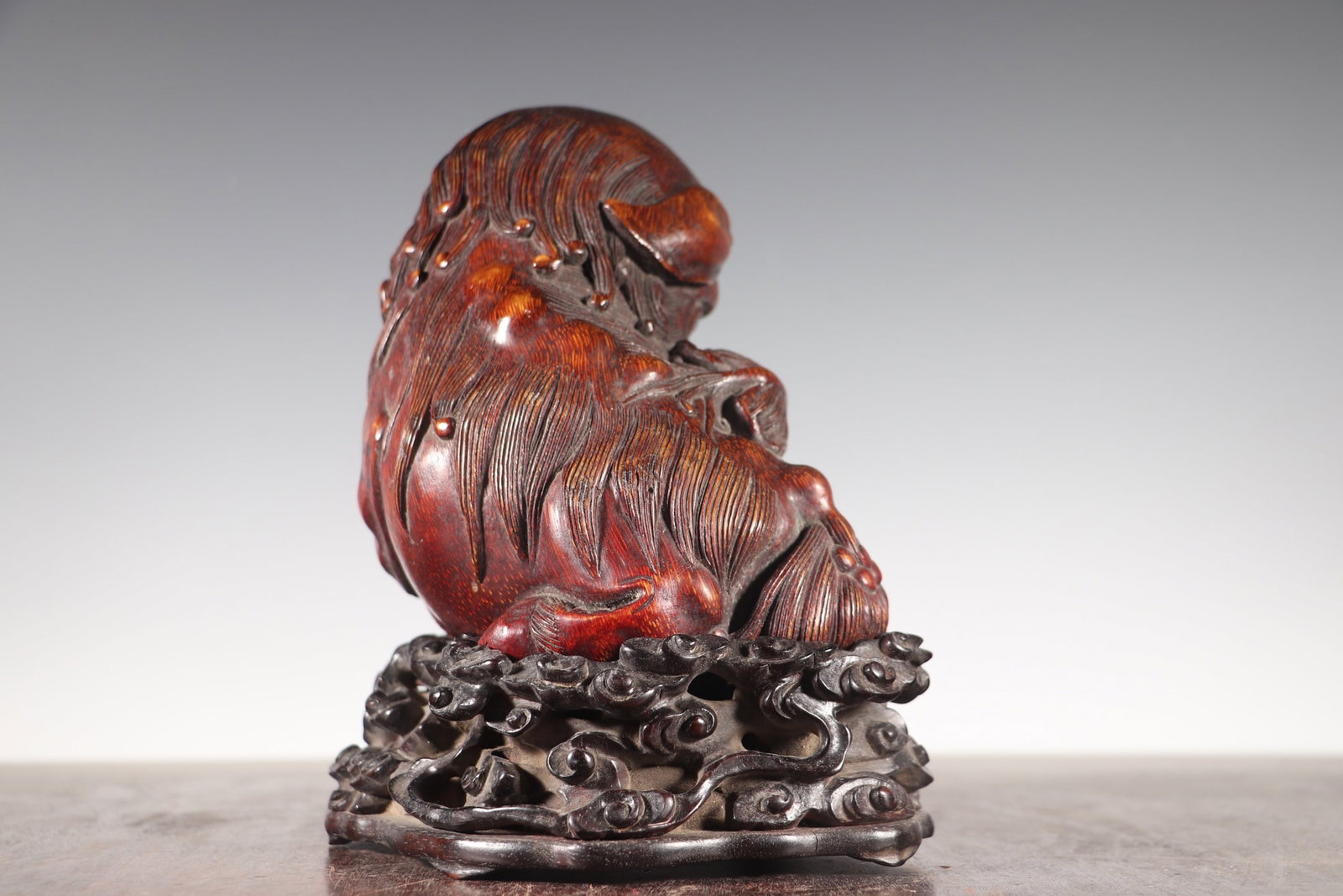 Vintage Bamboo Hand-Carved Statue w Fortune Lion - 6