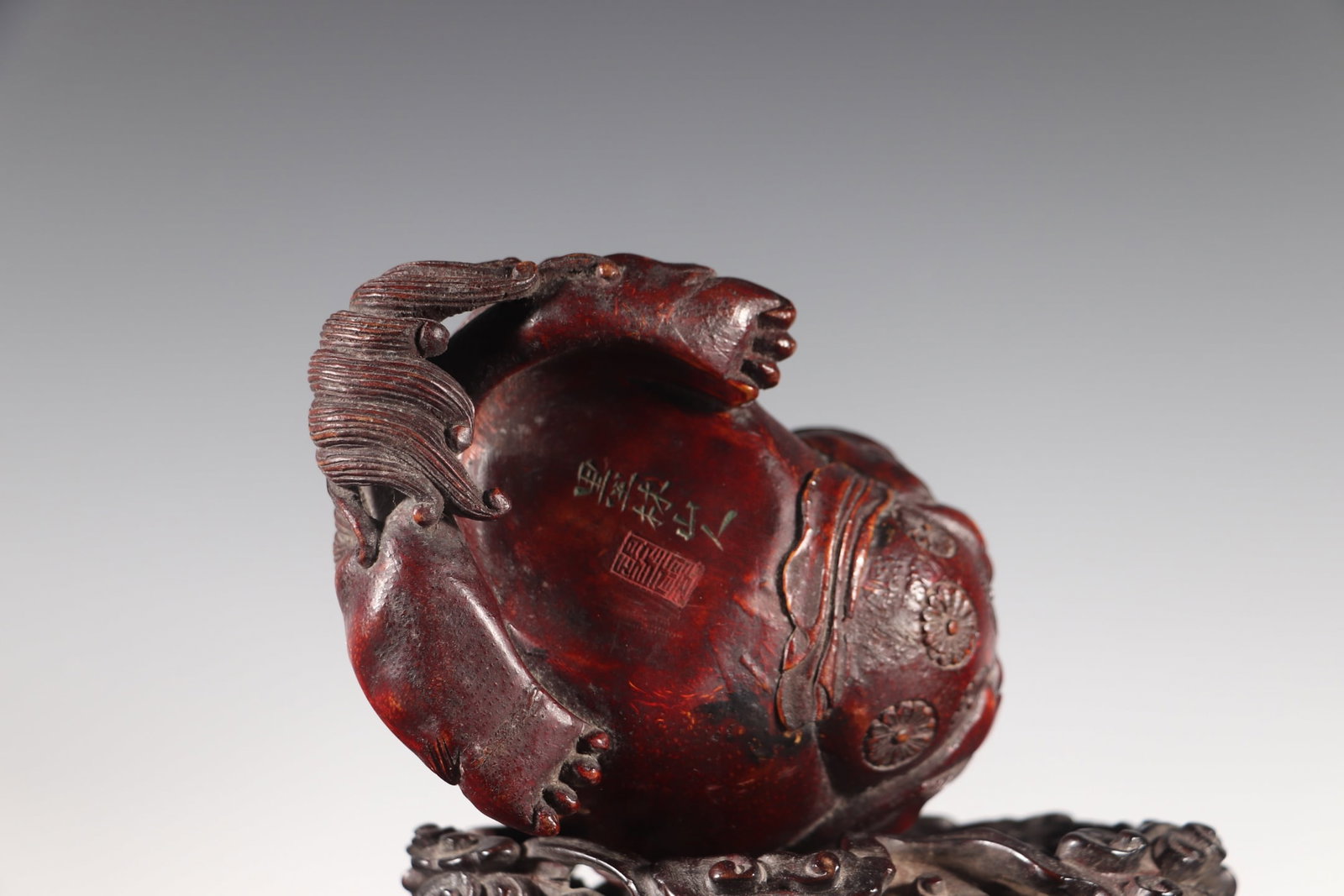 Vintage Bamboo Hand-Carved Statue w Fortune Lion - 8