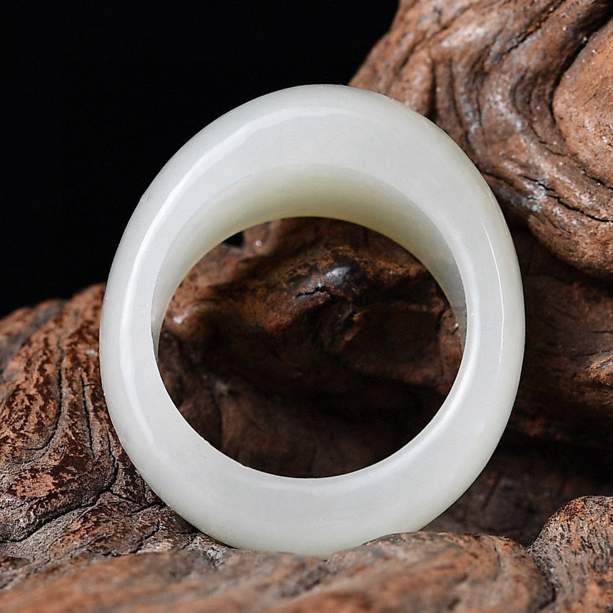 Natural Hetian Jade Hand-Carved Thumb Ring - 5