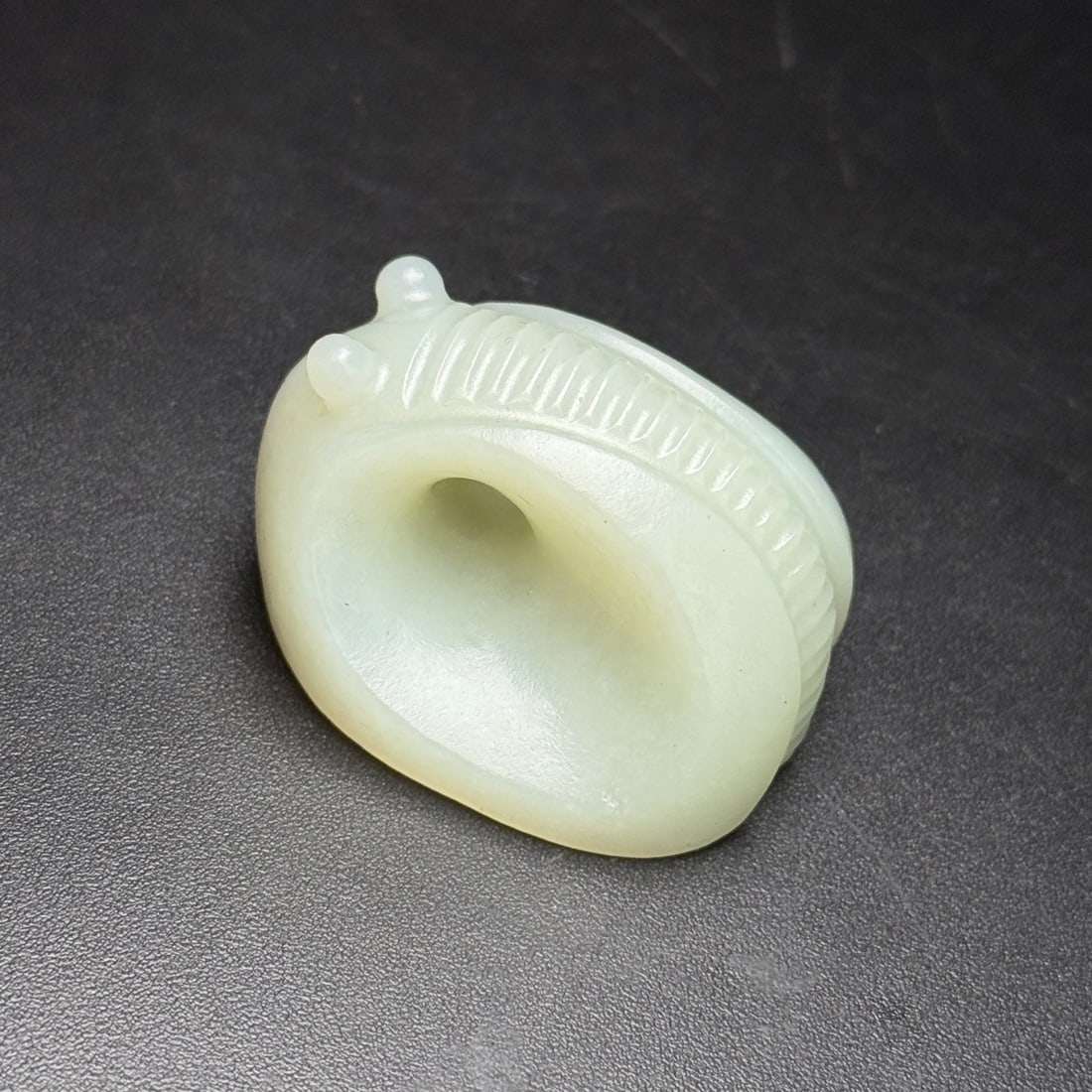 Natural Hetian Jade Hand-Carved Thumb Ring w Cicada - 5