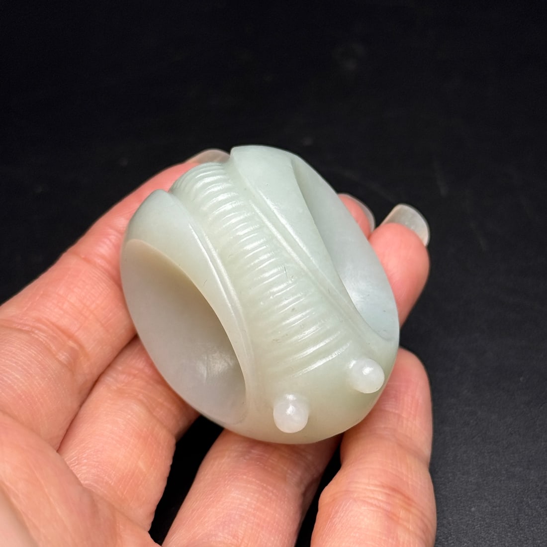 Natural Hetian Jade Hand-Carved Thumb Ring w Cicada - 8