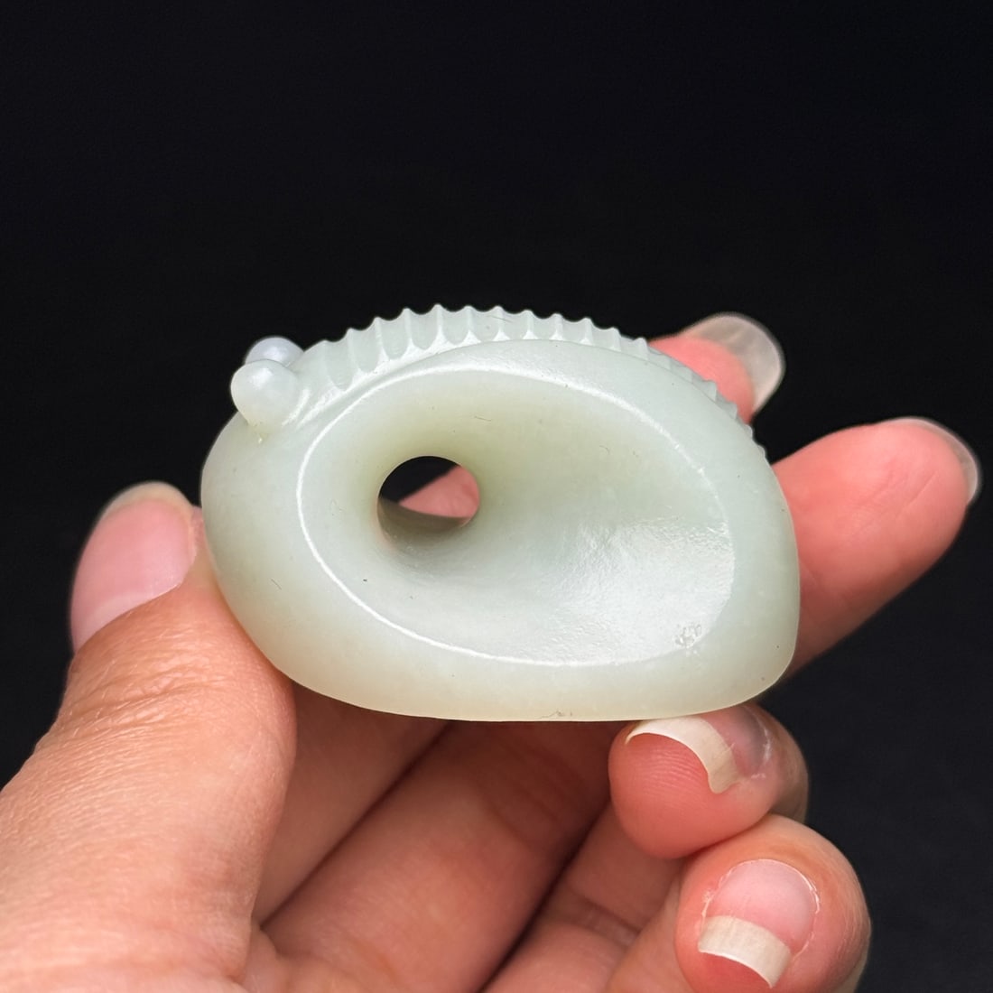 Natural Hetian Jade Hand-Carved Thumb Ring w Cicada - 9