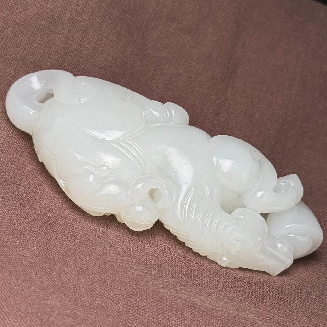 Natural White Hetian Jade Hand-Carved Statue w Horse & Monkey - 6