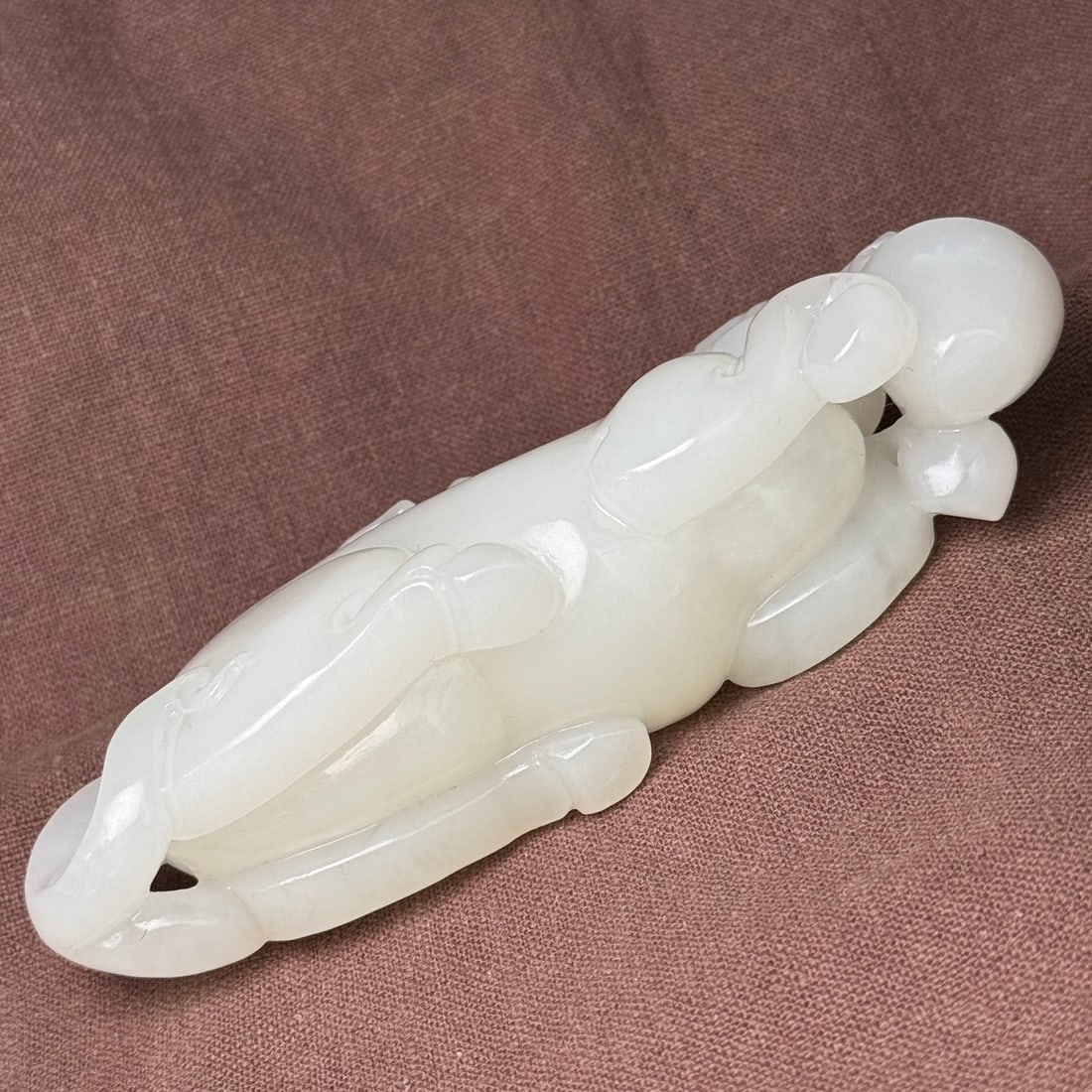Natural White Hetian Jade Hand-Carved Statue w Horse & Monkey - 7