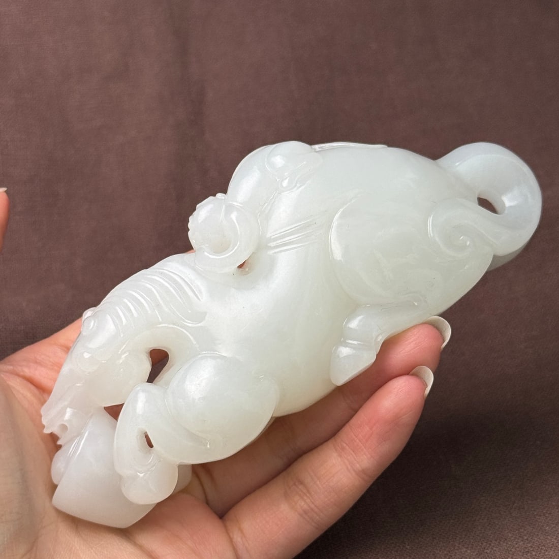 Natural White Hetian Jade Hand-Carved Statue w Horse & Monkey - 9