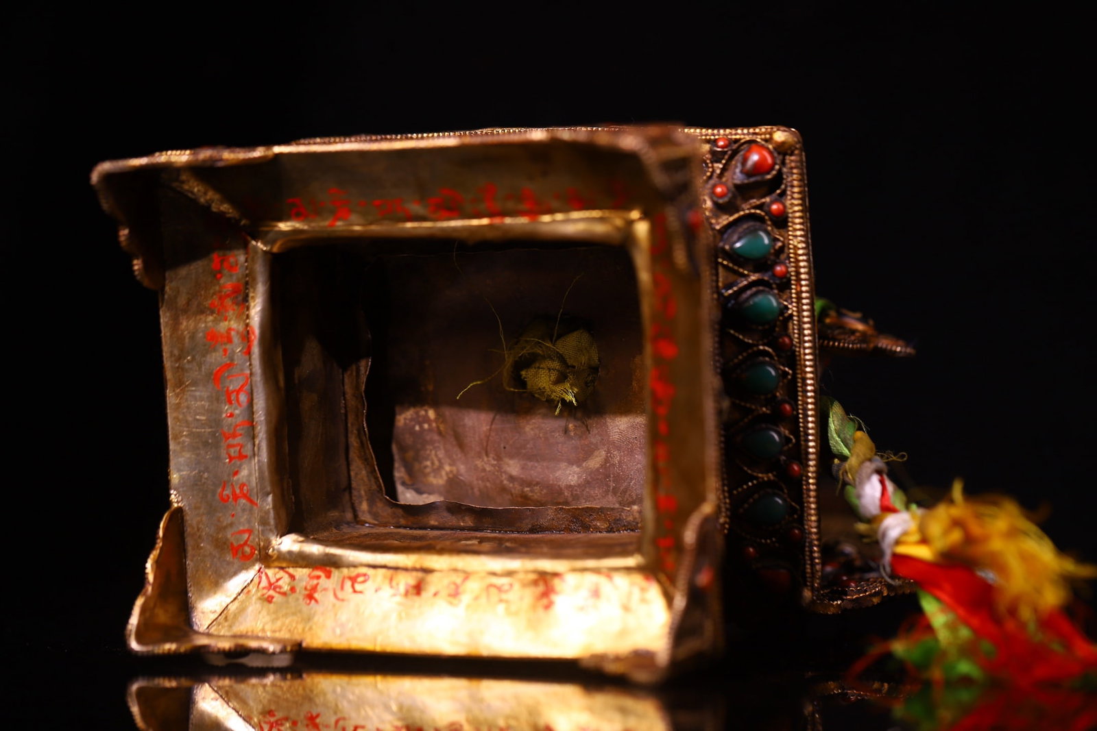 Tibetan Silver Wires Inlay Crystal & DZI Agate & Turquoise & Gems Dharma-vessel Statue - 9
