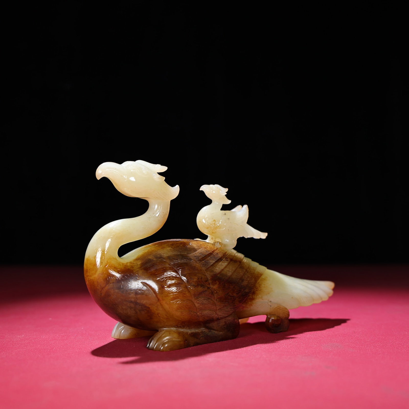 Natural Hetian Jade Hand-Carved Statue w Phoenix - 3