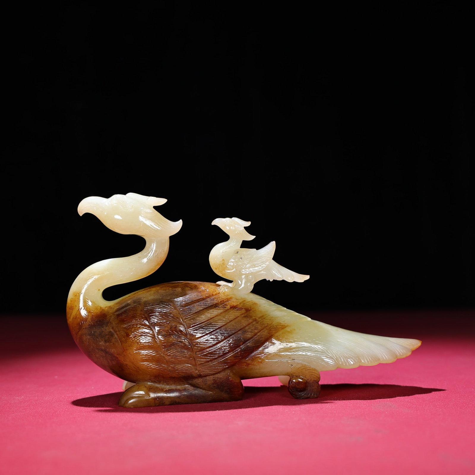 Natural Hetian Jade Hand-Carved Statue w Phoenix - 4