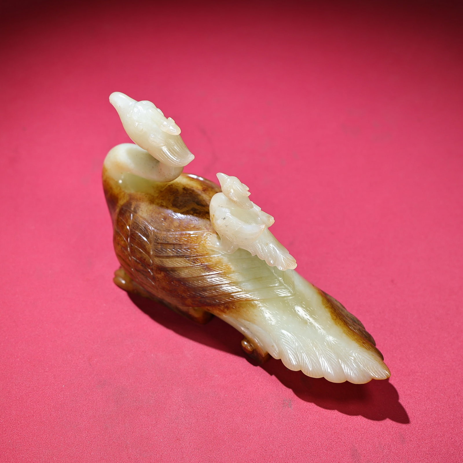 Natural Hetian Jade Hand-Carved Statue w Phoenix - 6