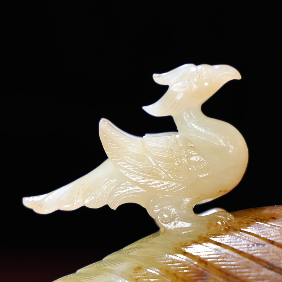 Natural Hetian Jade Hand-Carved Statue w Phoenix - 8