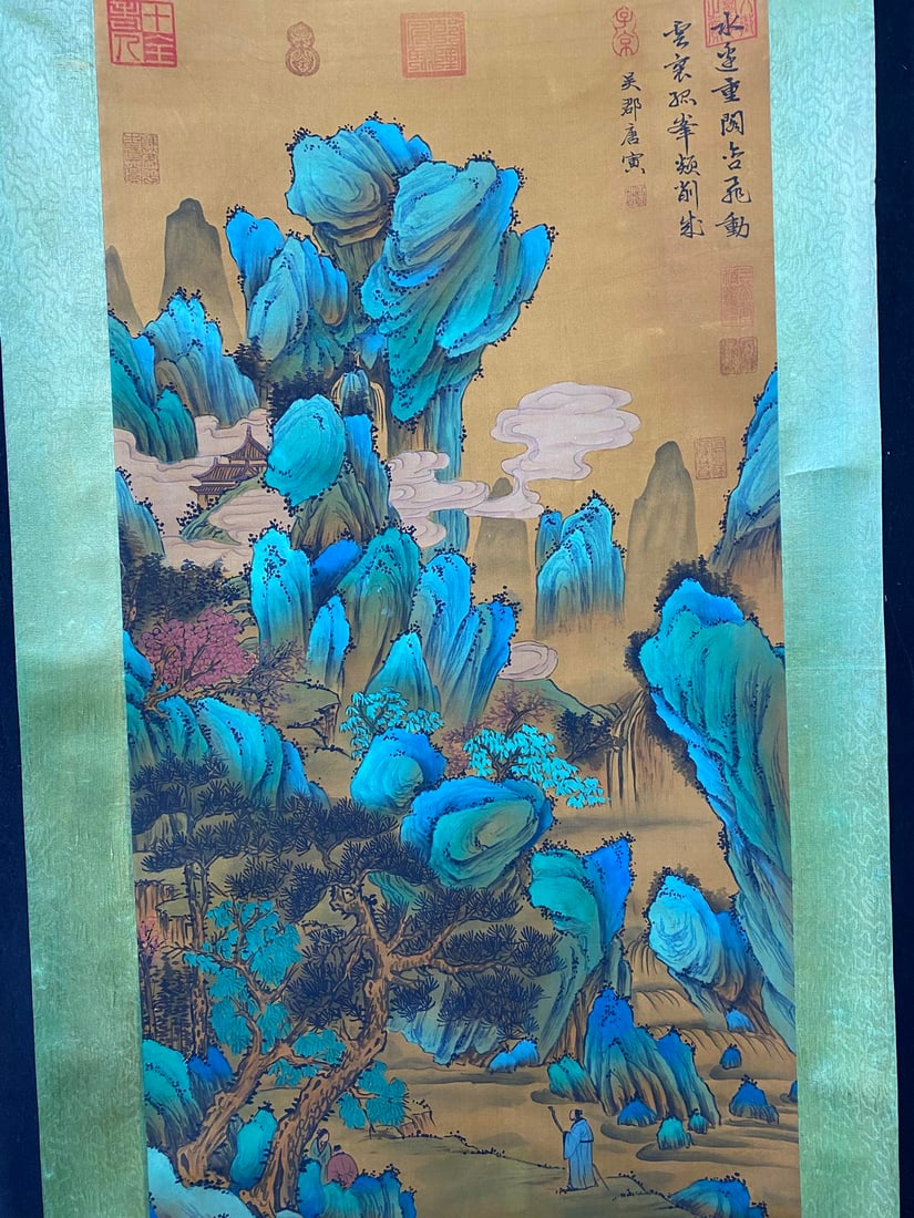Watercolour On Silk Mountain River Scene Design Painting - Tang Yin - 3