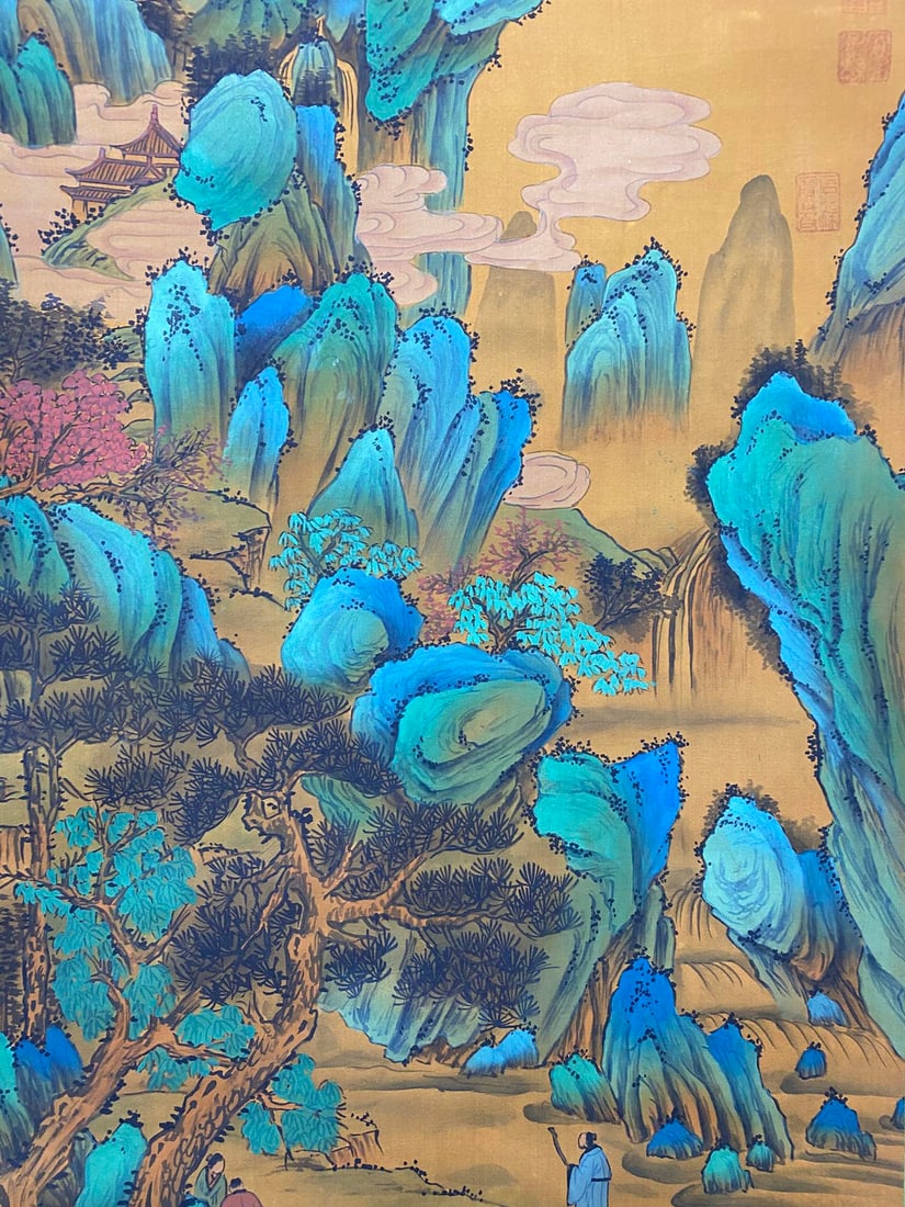 Watercolour On Silk Mountain River Scene Design Painting - Tang Yin - 7