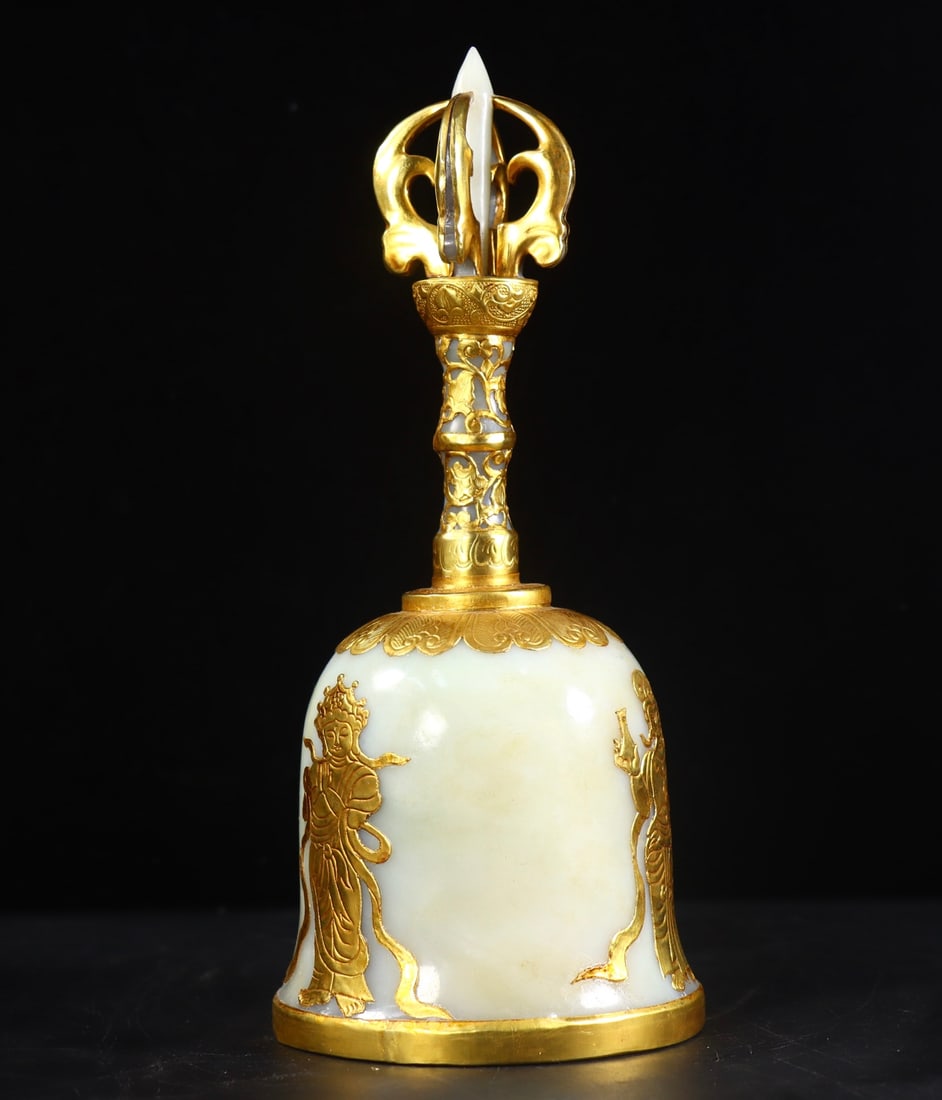 Inlaying Gold Edge Hetian Jade Hand-Carved Dharma-vessel Statue - 2
