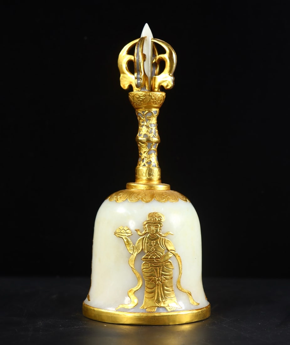Inlaying Gold Edge Hetian Jade Hand-Carved Dharma-vessel Statue - 3