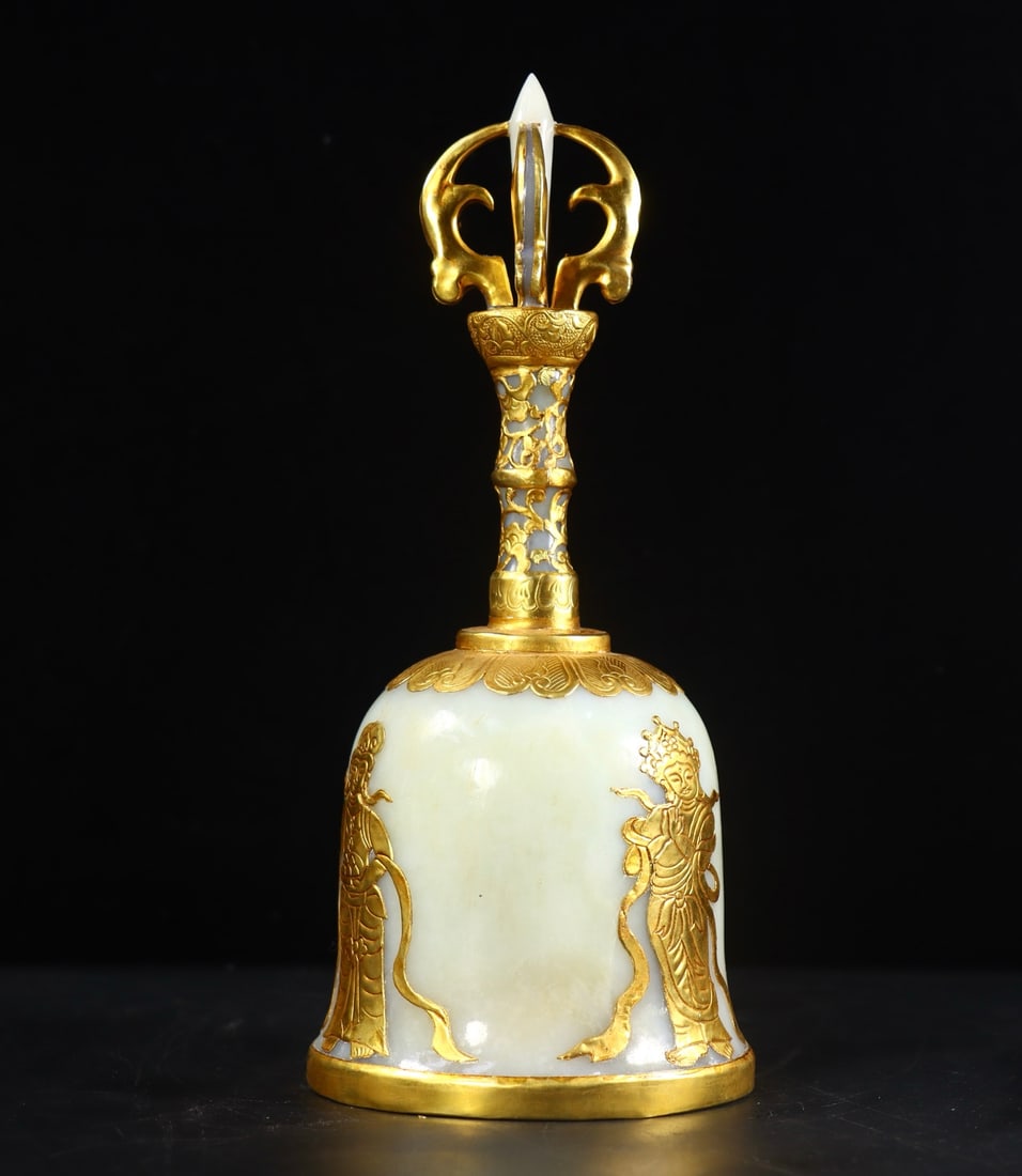 Inlaying Gold Edge Hetian Jade Hand-Carved Dharma-vessel Statue - 4