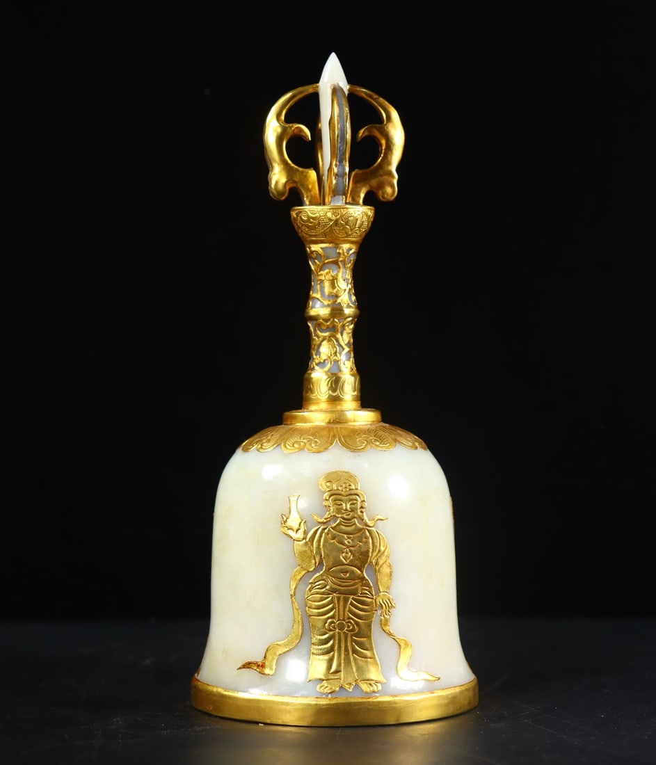 Inlaying Gold Edge Hetian Jade Hand-Carved Dharma-vessel Statue - 5