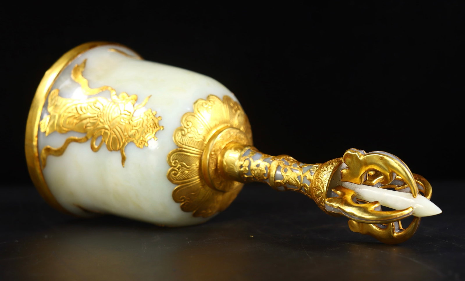 Inlaying Gold Edge Hetian Jade Hand-Carved Dharma-vessel Statue - 6