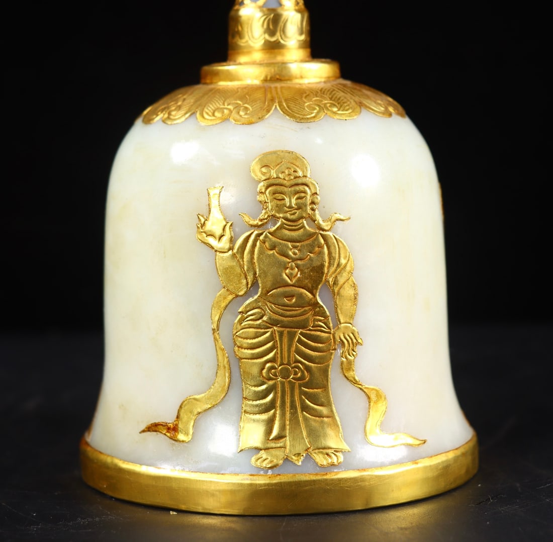 Inlaying Gold Edge Hetian Jade Hand-Carved Dharma-vessel Statue - 8