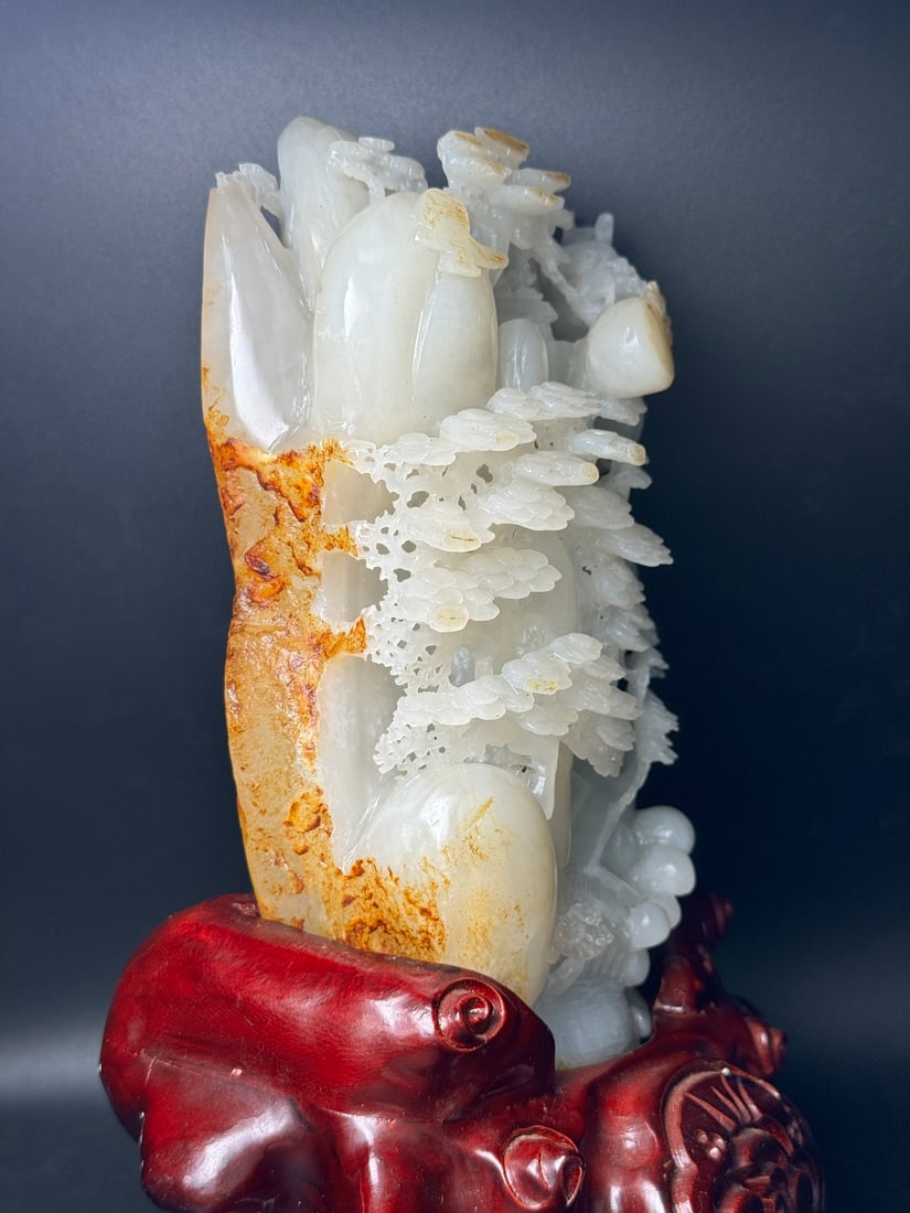Natural Hetian Jade Hand-Carved Statue w Fortune Dragon & Mountain River Scene - 5