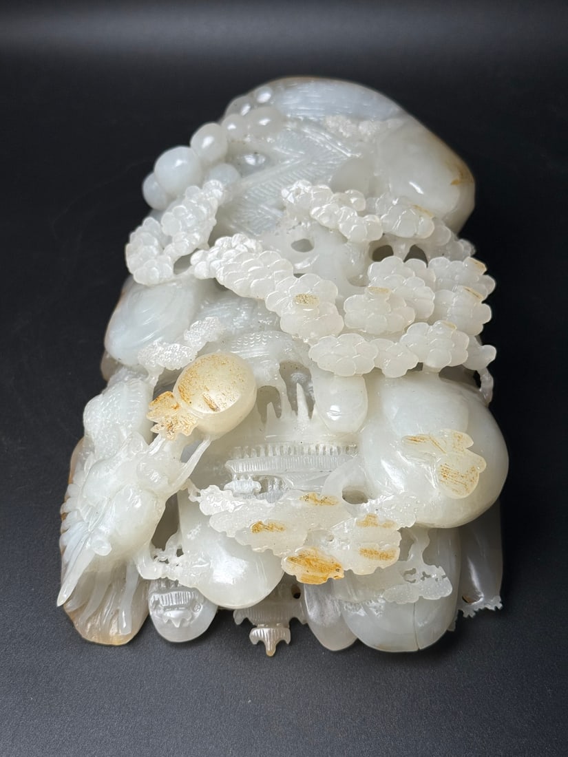 Natural Hetian Jade Hand-Carved Statue w Fortune Dragon & Mountain River Scene - 8