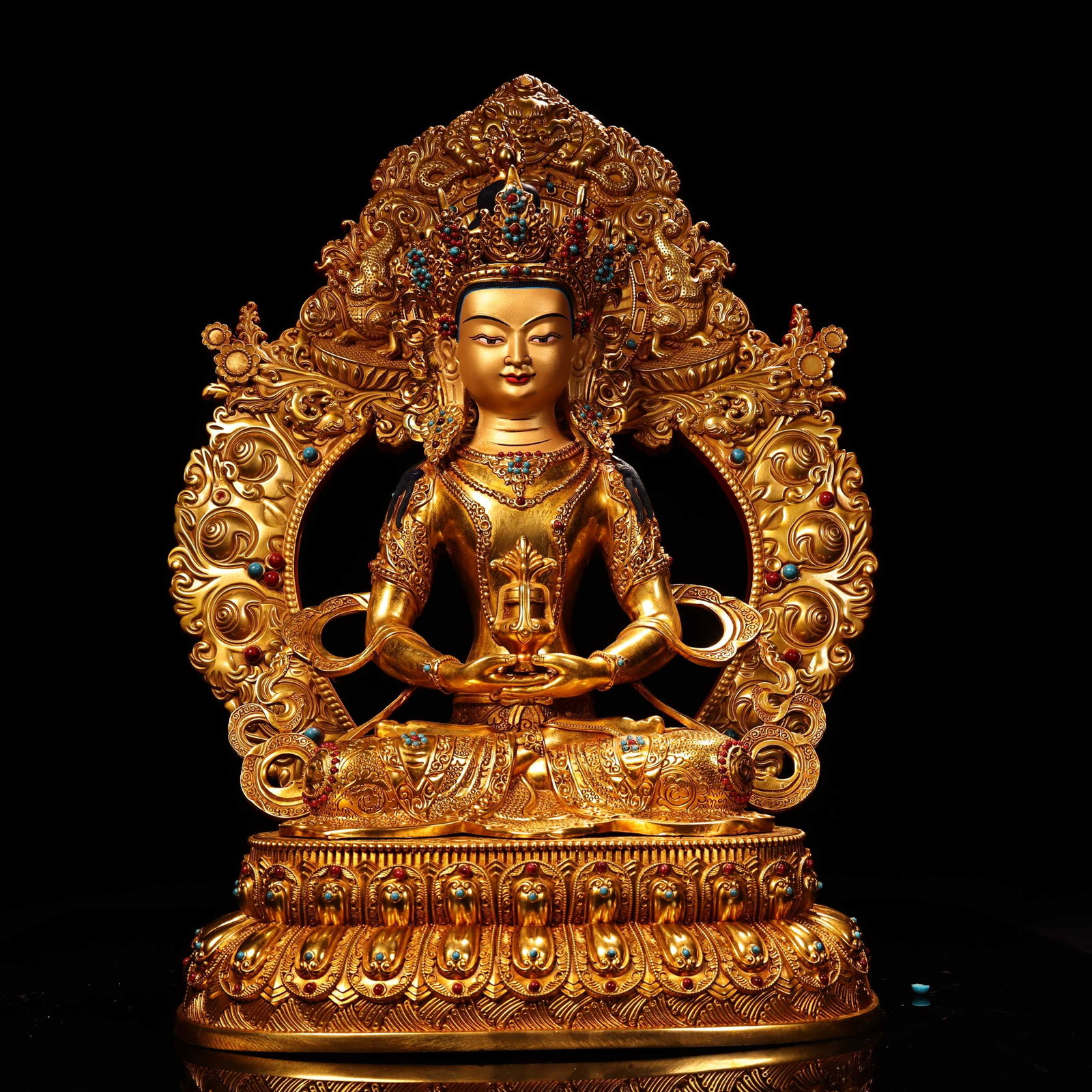 Tibetan Gilt Gold Copper Inlay Buddha Statue w Amitayus (1 of 17)