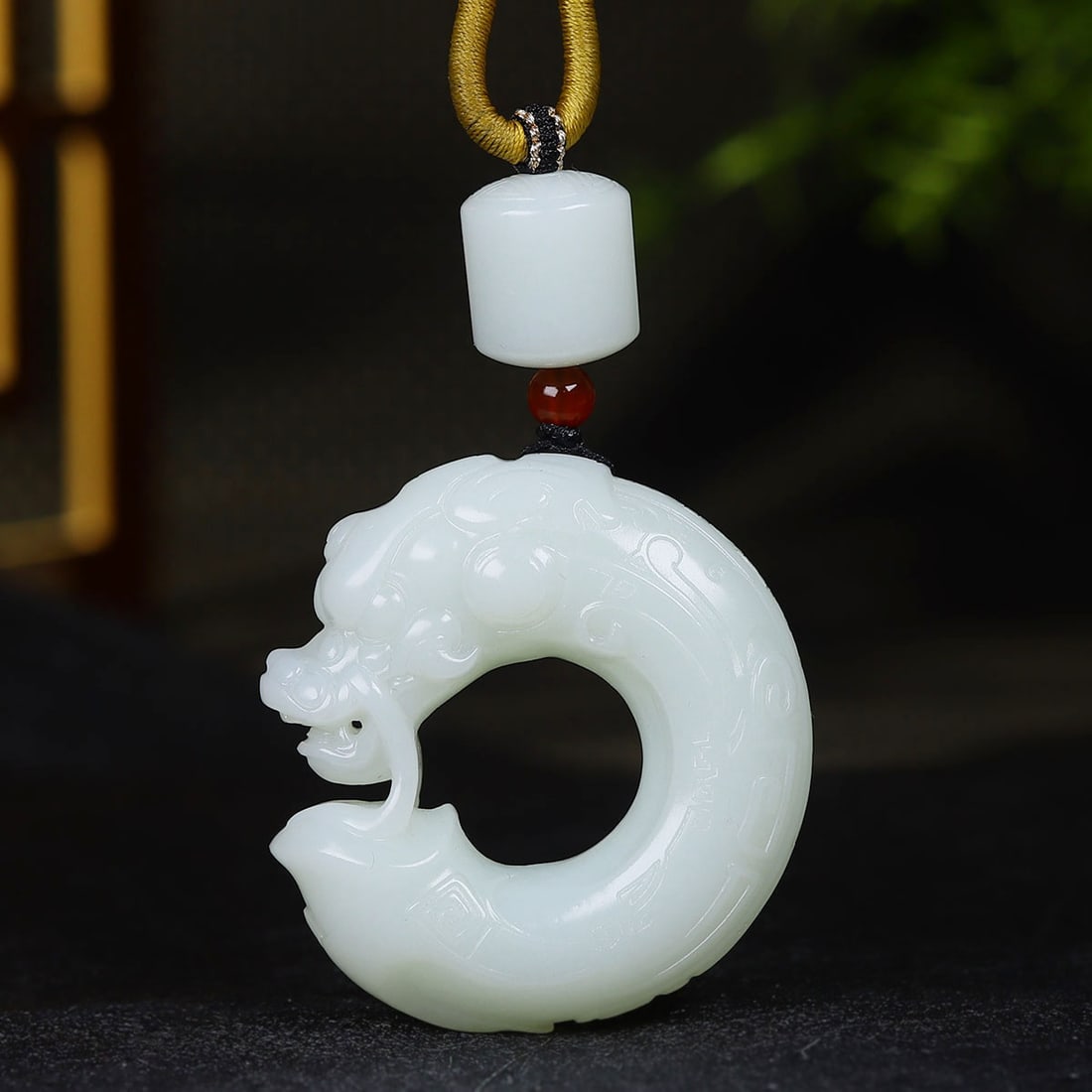 Natural White Hetian Jade Hand-Carved Pendant w Fortune Dragon (1 of 6)