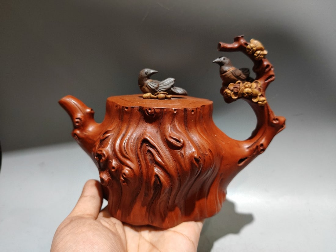 Vintage Yixing Zisha Clay Teapot w Plum Flower & Magpie (1 of 9)