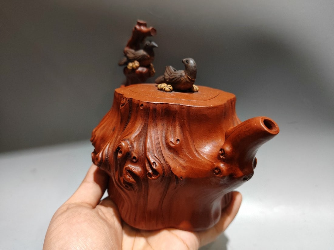 Vintage Yixing Zisha Clay Teapot w Plum Flower & Magpie - 5