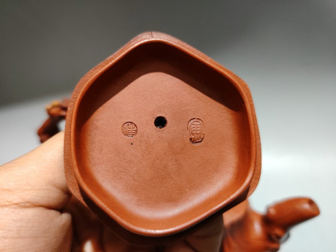 Vintage Yixing Zisha Clay Teapot w Plum Flower & Magpie - 7