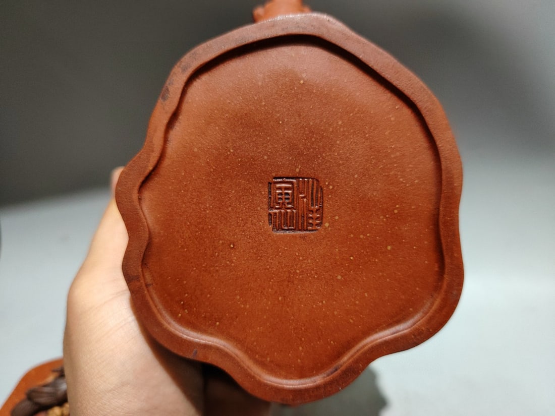 Vintage Yixing Zisha Clay Teapot w Plum Flower & Magpie - 9