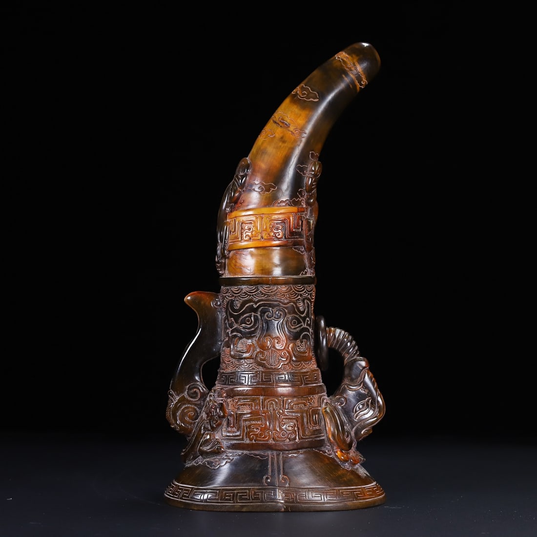 Vintage Ox Horn Hand-Carved Statue w Chi Dragon (1 of 10)