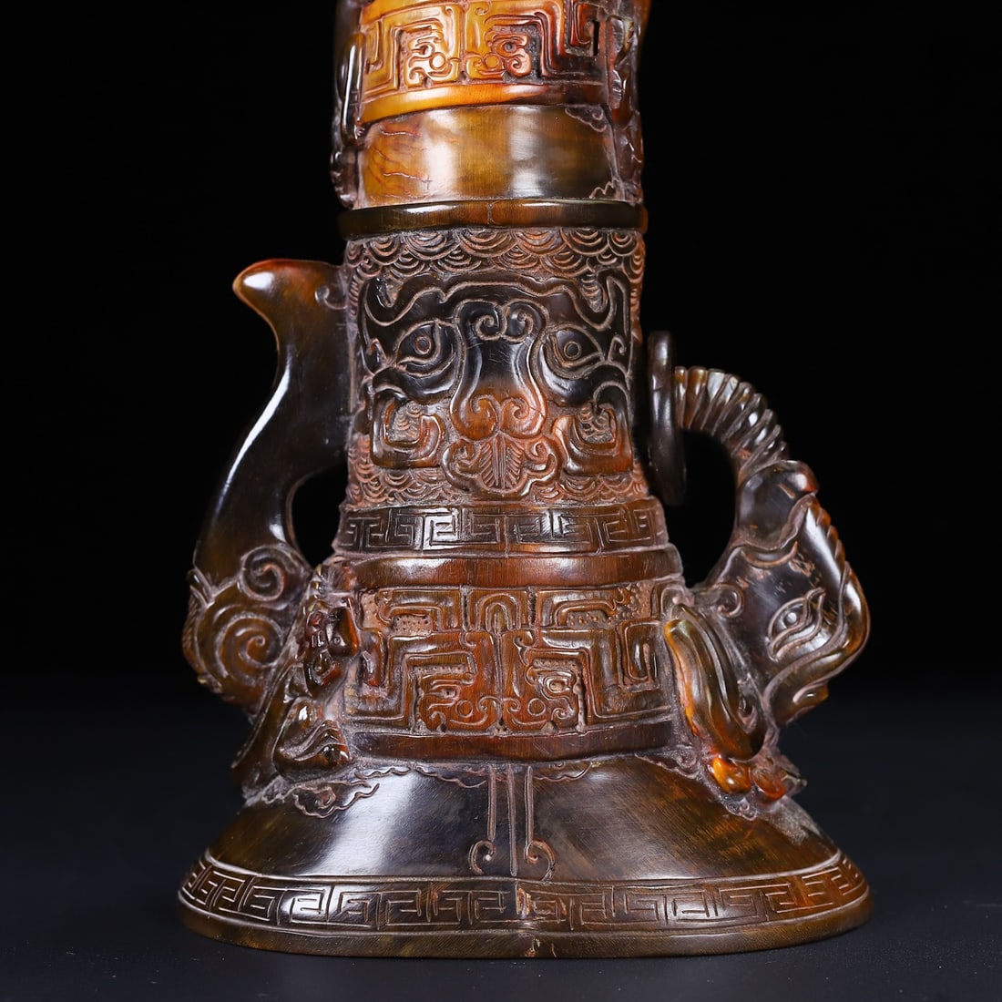 Vintage Ox Horn Hand-Carved Statue w Chi Dragon - 2