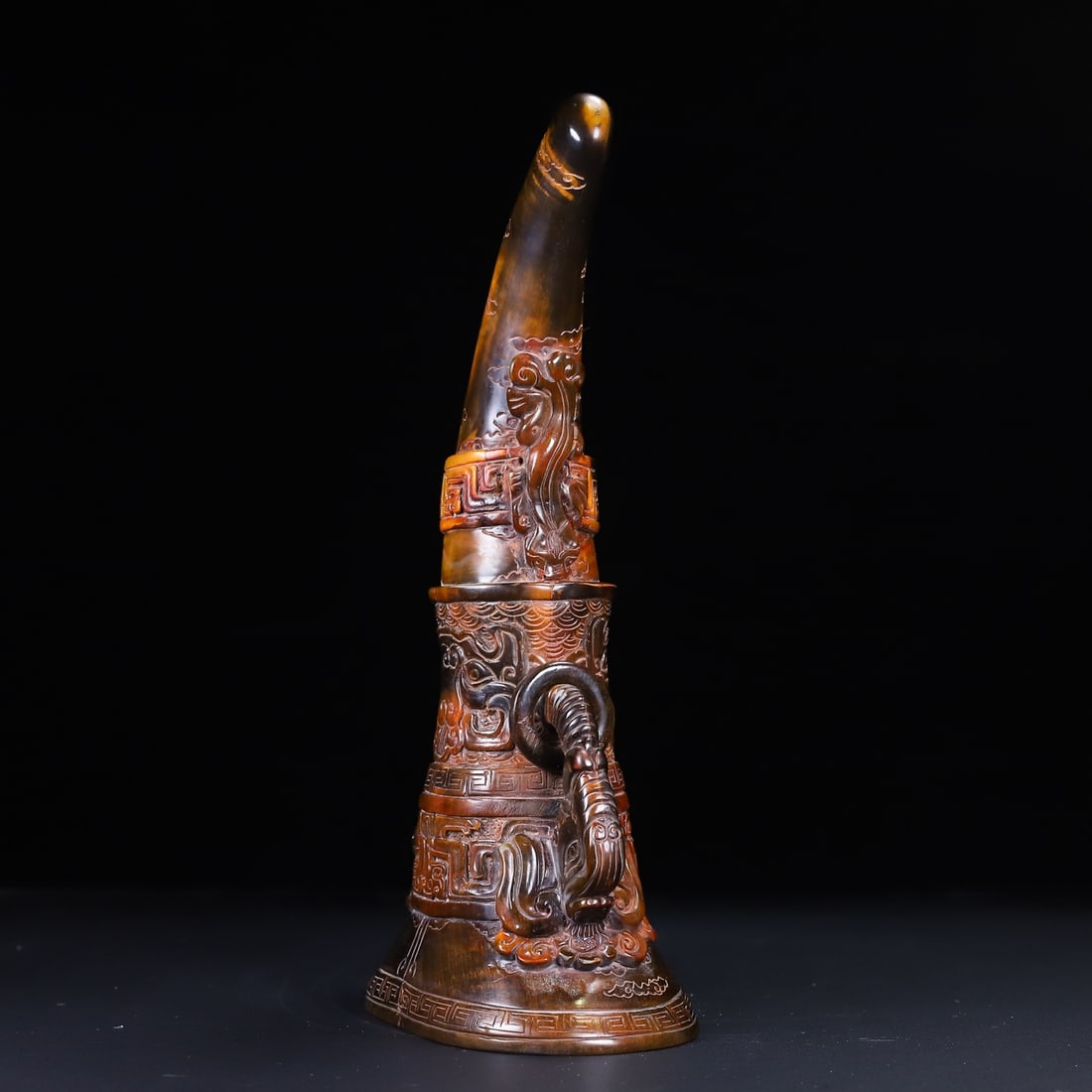 Vintage Ox Horn Hand-Carved Statue w Chi Dragon - 3