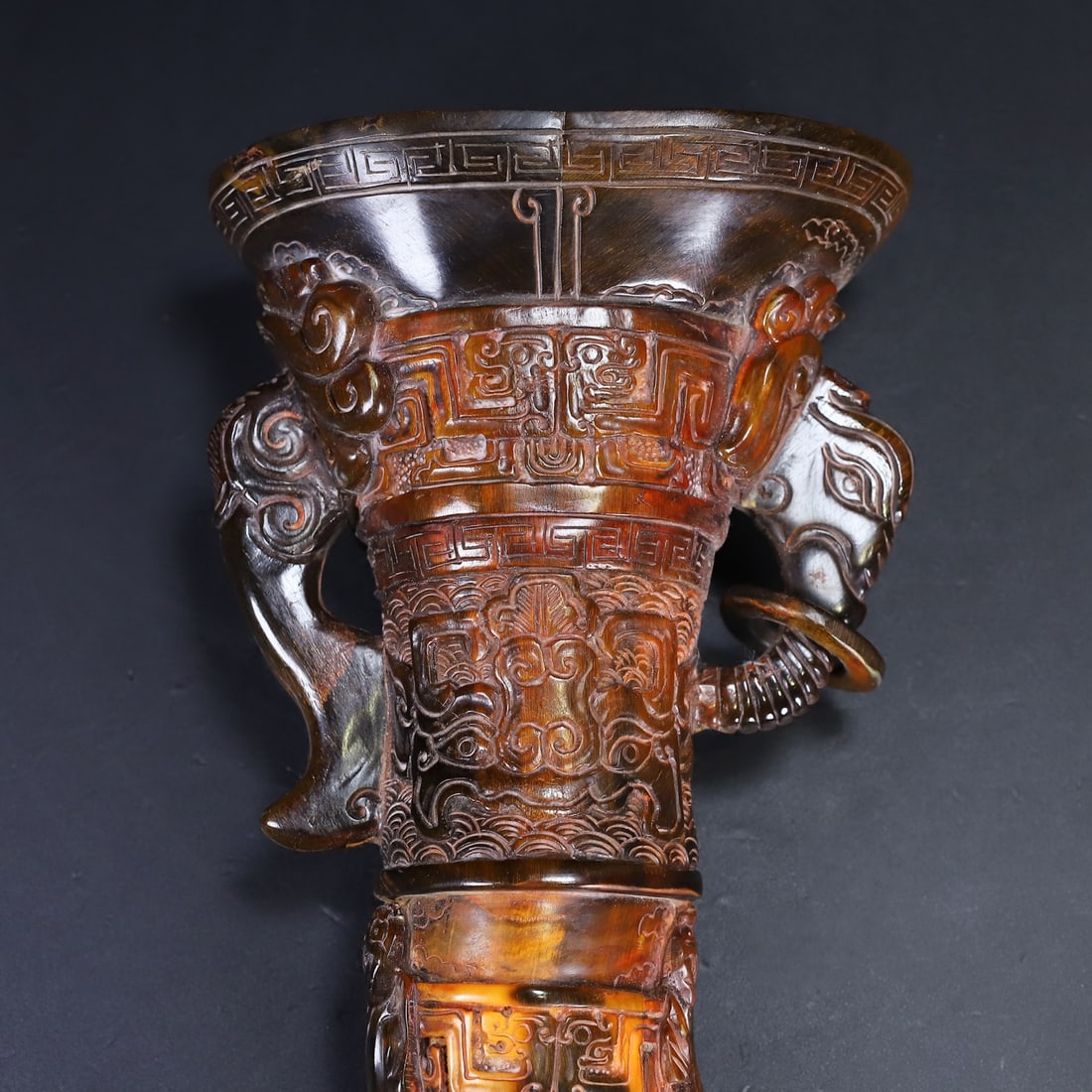 Vintage Ox Horn Hand-Carved Statue w Chi Dragon - 6