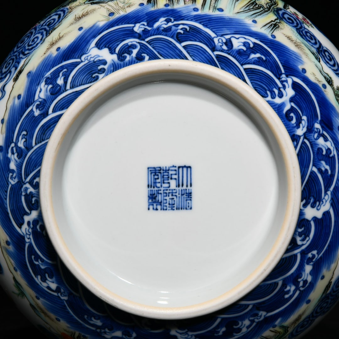 Porcelain Vase Gilt Gold Famille Rose + Blue And White Porcelain w Pine Tree & Crane ,Qing Dynasty - 9