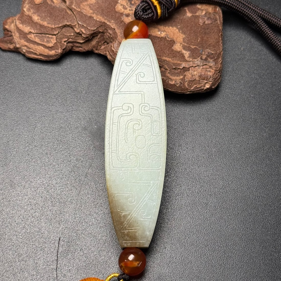 Natural Hetian Jade Hand-Carved Pendant w Dragon (1 of 9)