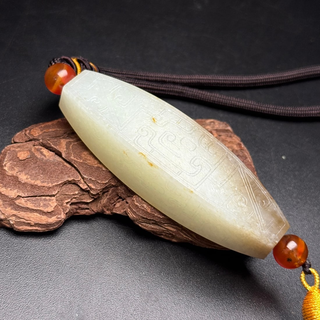 Natural Hetian Jade Hand-Carved Pendant w Dragon - 4